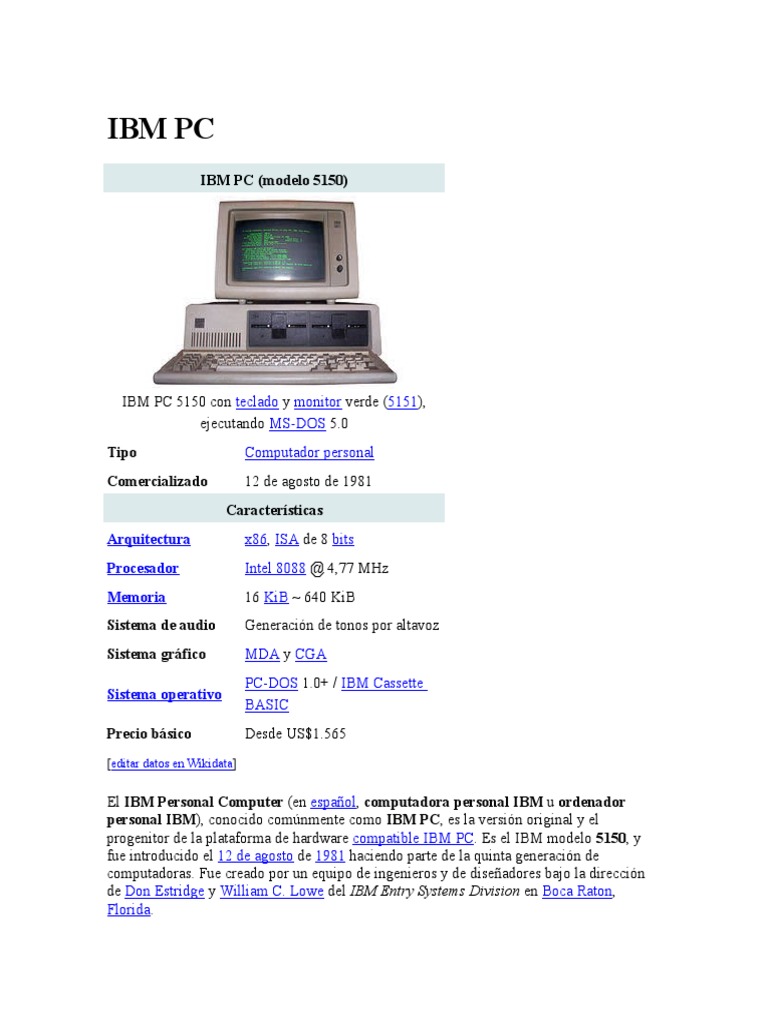 IBM PC 5150: El primer ordenador personal | PDF | Microcomputadoras ...