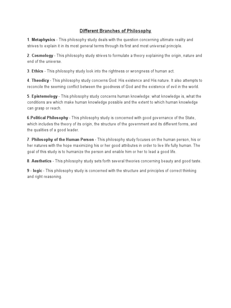 Different Branches of Philosophy PDF