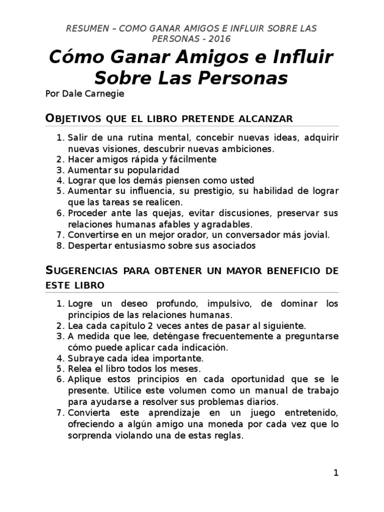Como Ganar Amigos E Influenciar Personas Resumen Libro Como Ganar Amigos E Influir Sobre Las Personas Resumen - Leer un