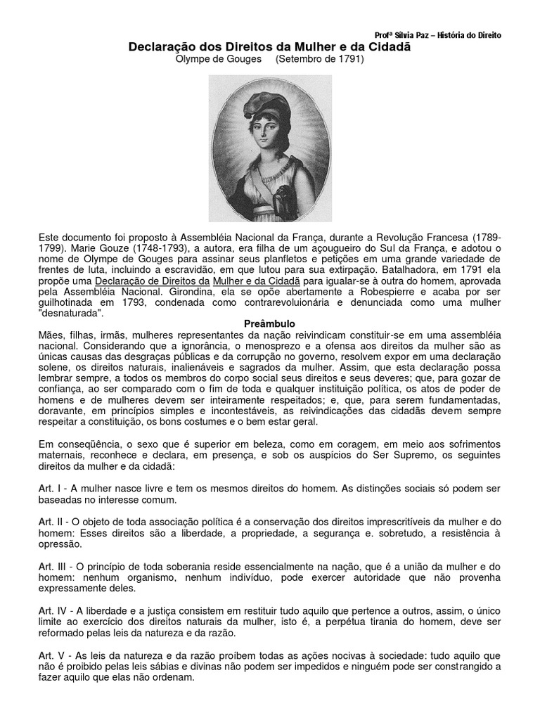 Declaração Dos Direitos Da Mulher e Da Cidadã | PDF | Lei Estatutária ...