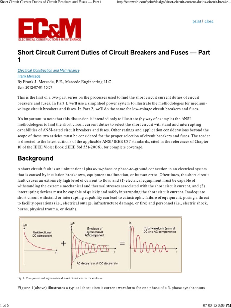 Short Circuit Current Duties of Circuit Breakers and Fuses Part 1