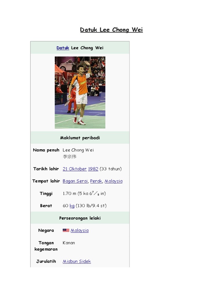 Datuk Lee Chong Wei Pdf