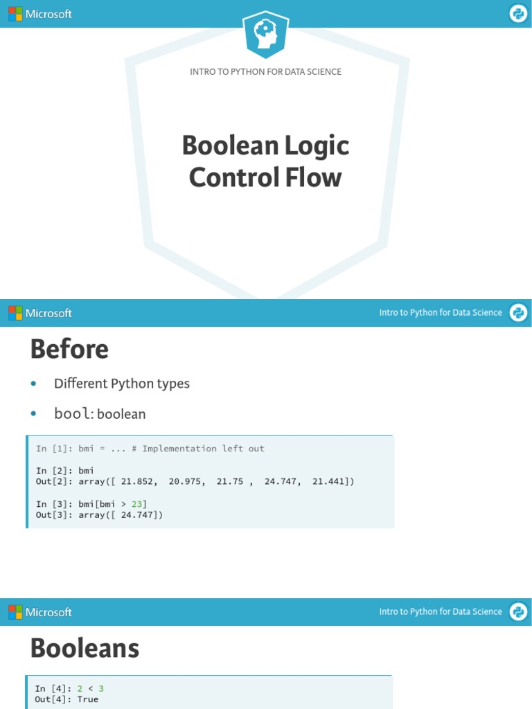 Intro To Python For Data Science: Boolean Logic Control Flow | PDF