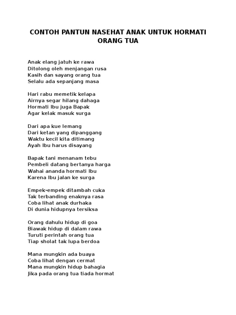 Contoh Pantun Nasehat Anak Untuk Hormati Orang Tua Pdf