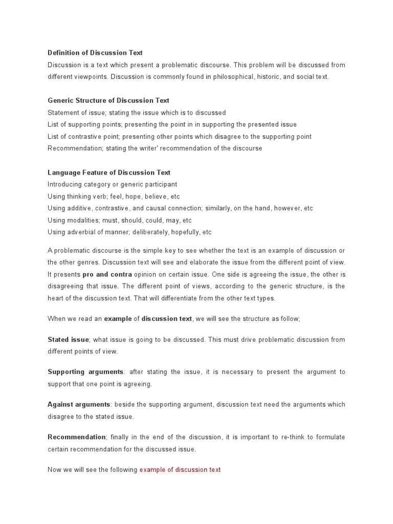 Features of a discussion text picture