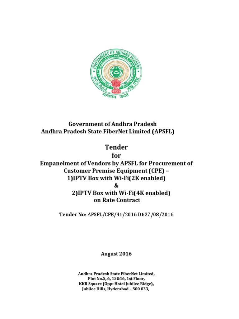 APSFL IPTV Vendor Empanelment Tender | PDF | Customer Premises ...