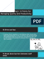 Deming's 14 Points For Managing Quality and Productivity: Presented By: Elizor Bautista