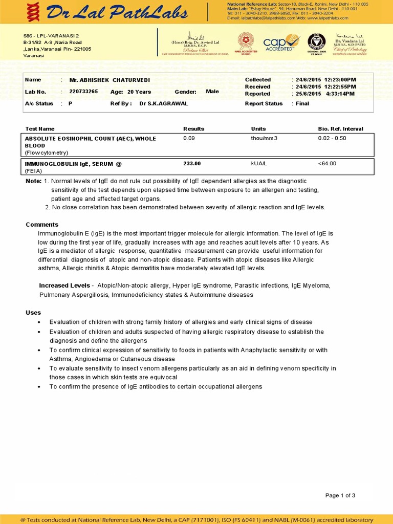 Dr Lal Path Lab Test Report