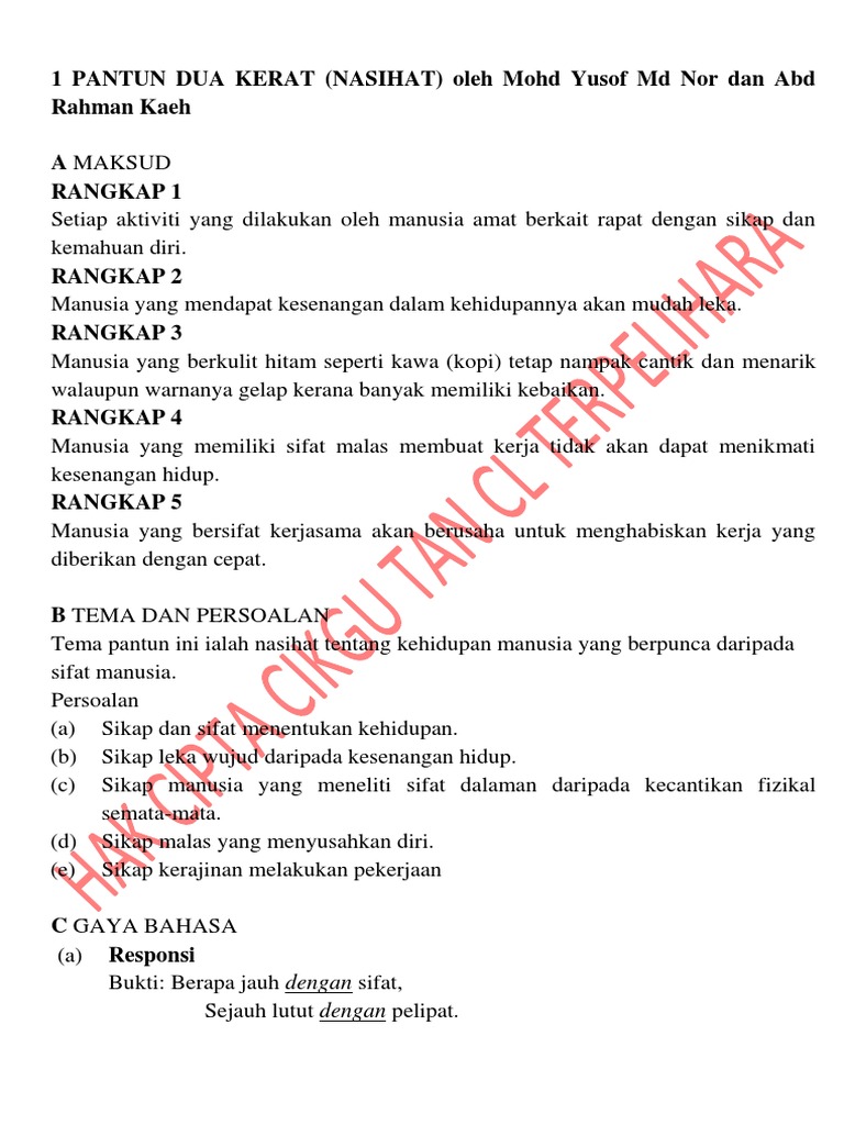 1 Pantun Dua Kerat Nasihat Pdf