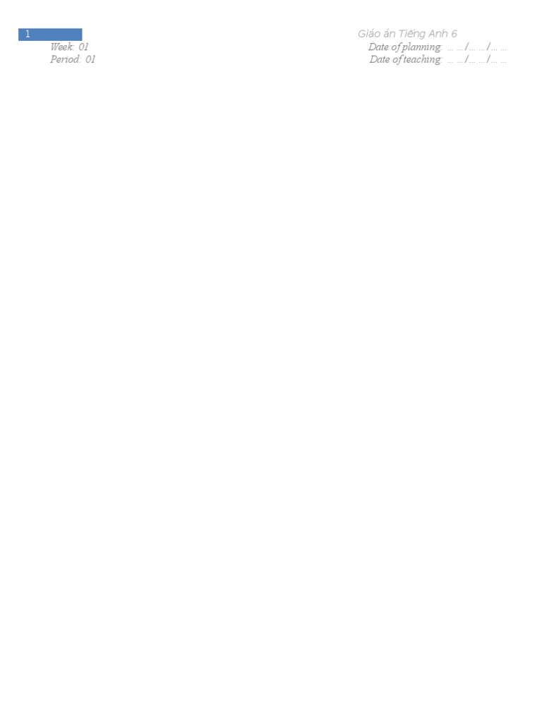 Giáo án Tiếng Anh 6: Unit 1 Overview | PDF | Vocabulary | Ellipsis
