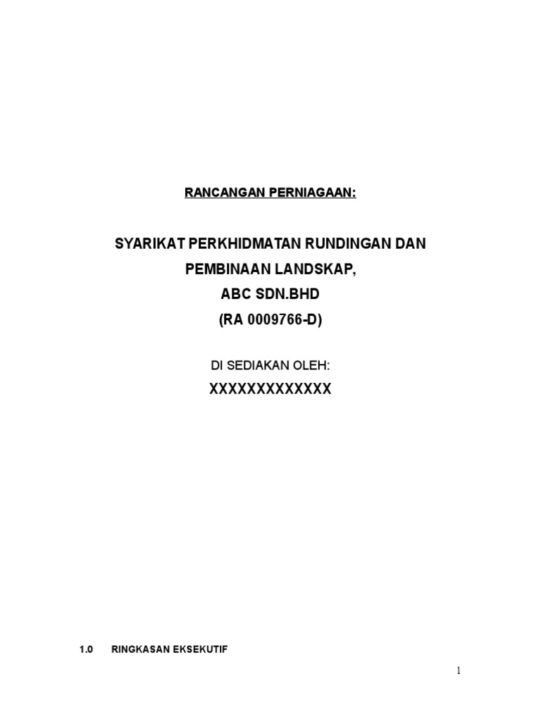 Contoh Rancangan Perniagaan Pdf