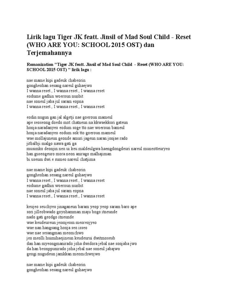 Lirik Lagu Tiger Jk Featt