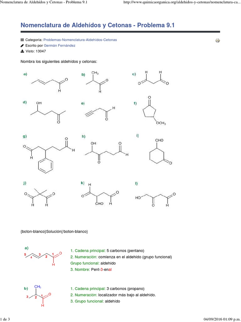 Nomenclatura de Aldehídos y Cetonas Problema 9.1