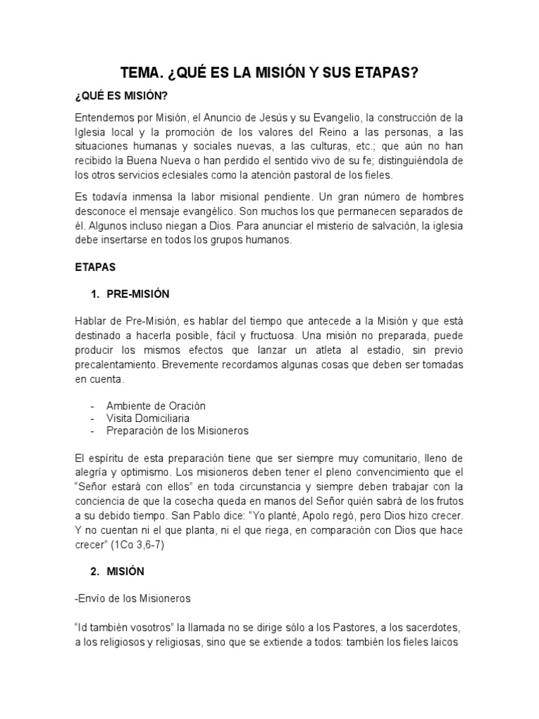 La Misión en la Iglesia Católica | PDF | Misionero | Iglesia Católica