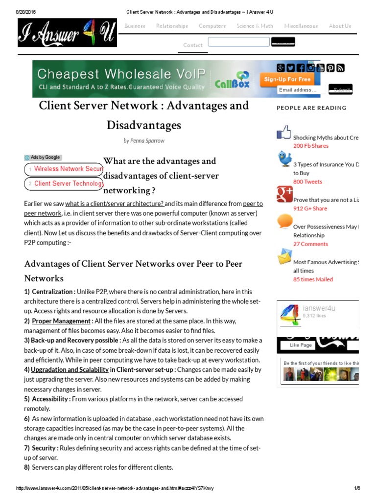 Client Server Network - Advantages and Disadvantages - I Answer 4 U