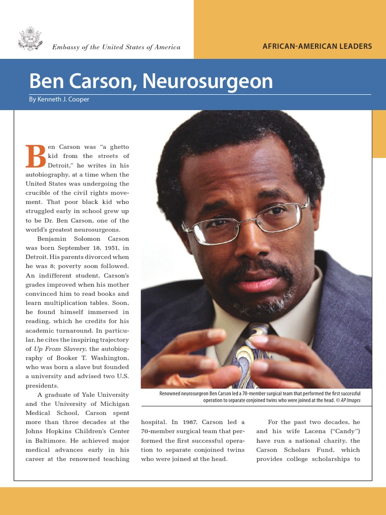 Ben Carson, Neurosurgeon: Embassy of The United States of America | PDF ...