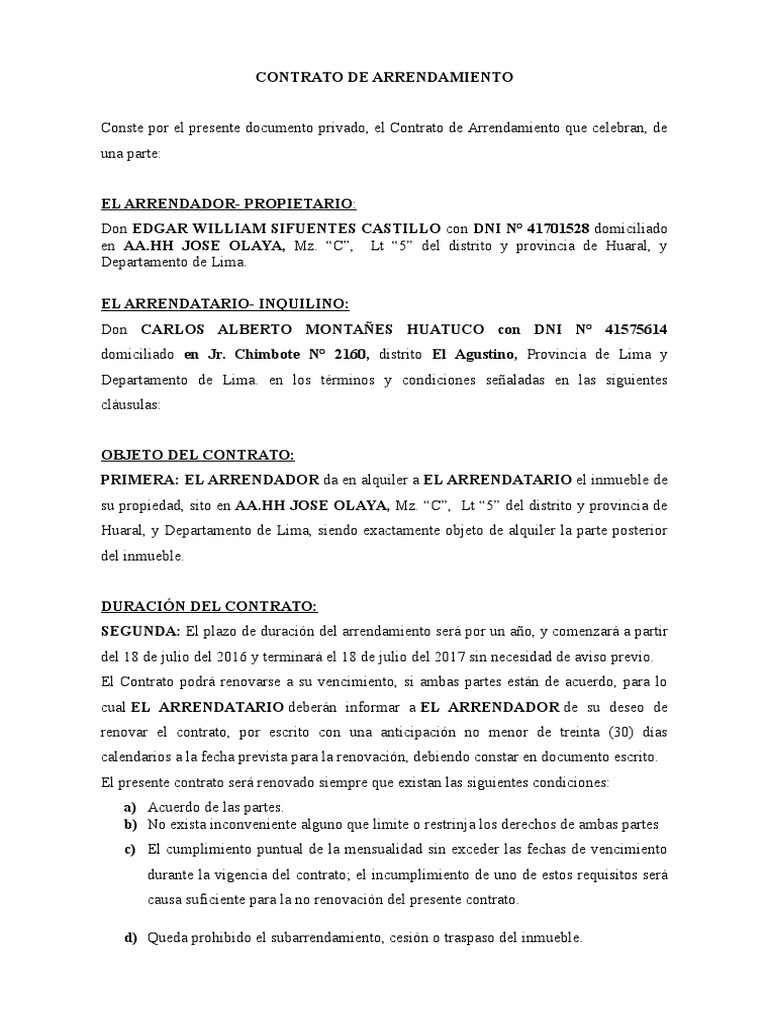 Contrato de Arrendamiento