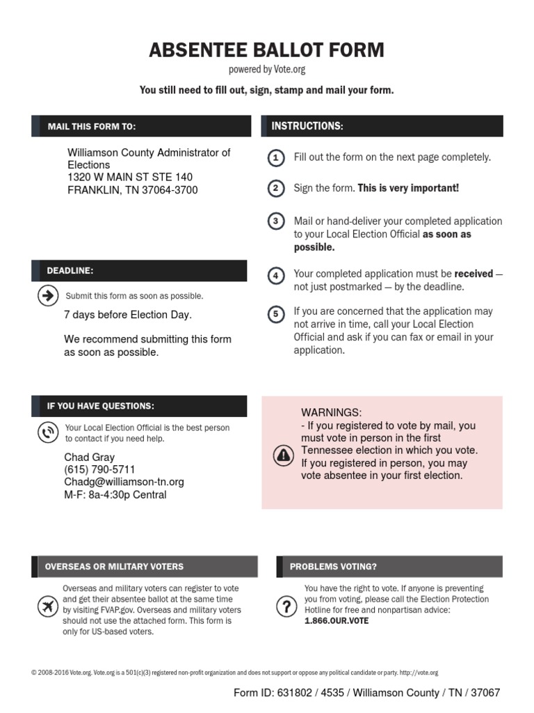 Absentee Ballot Form Tn Absentee Ballot Early Voting