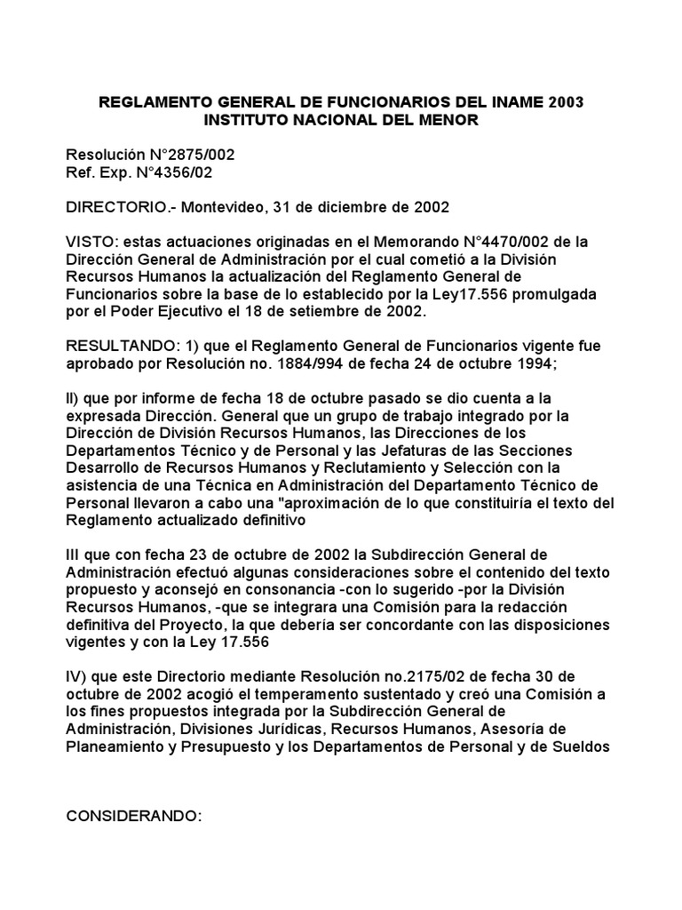 Reglamento Funcionario INAME 2003 | PDF | Regulación | Comisión Europea