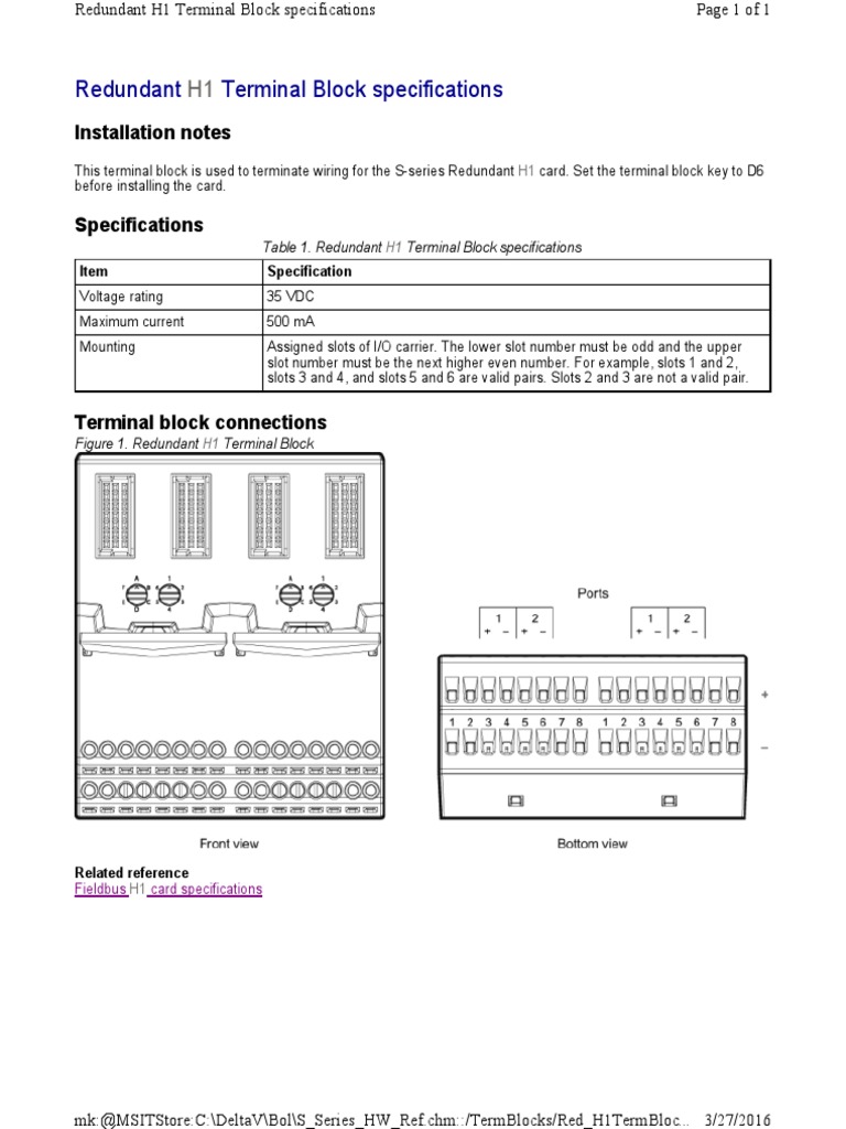 Redundant Terminal Block Specifications Installation Notes PDF