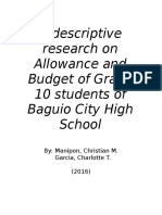 A Descriptive Research On Allowance and Budget of Grade 10 Students of Baguio City High School