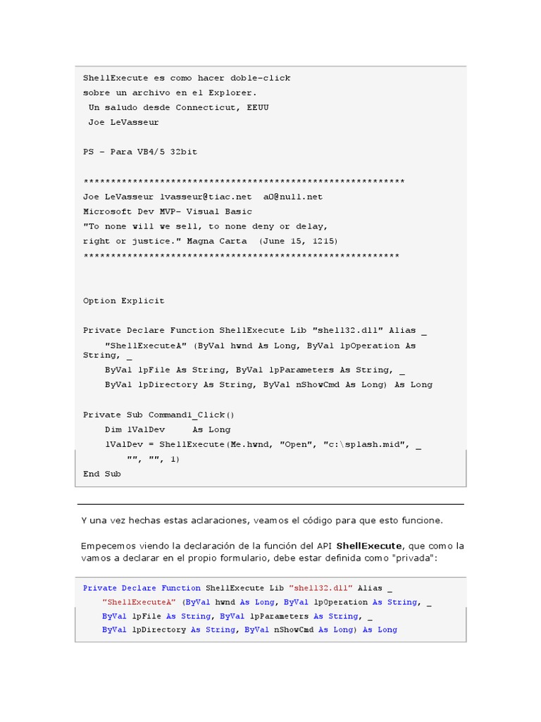 Uso de ShellExecute en Visual Basic | PDF