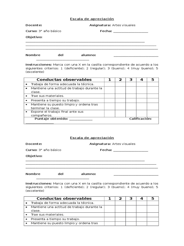 Escala de Apreciación Artes Visuales | PDF | Crecimiento personal y ...