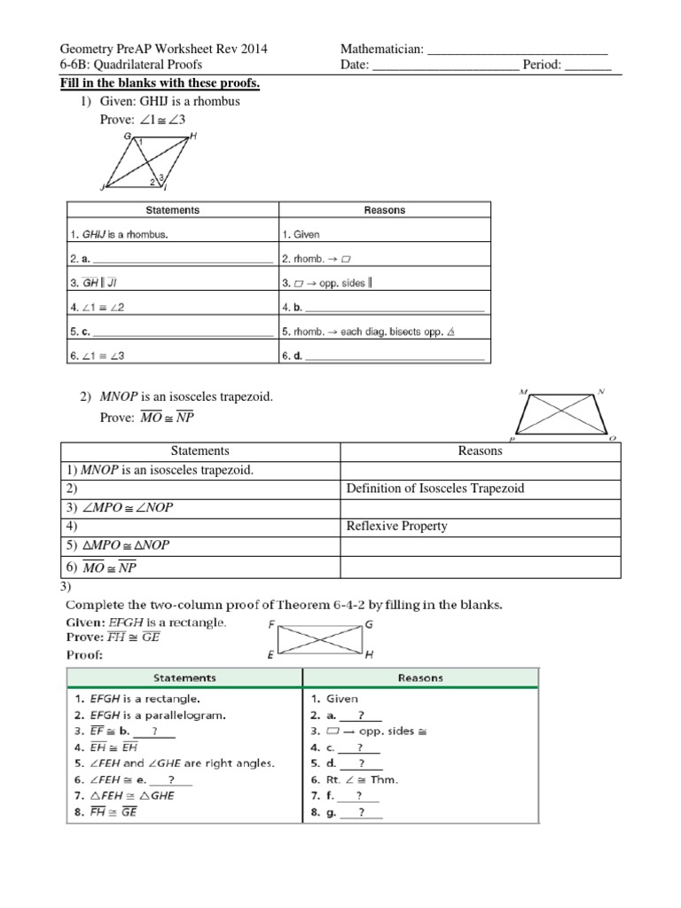 Geometry Proofs: Rhombus, Trapezoid, Parallelogram | PDF