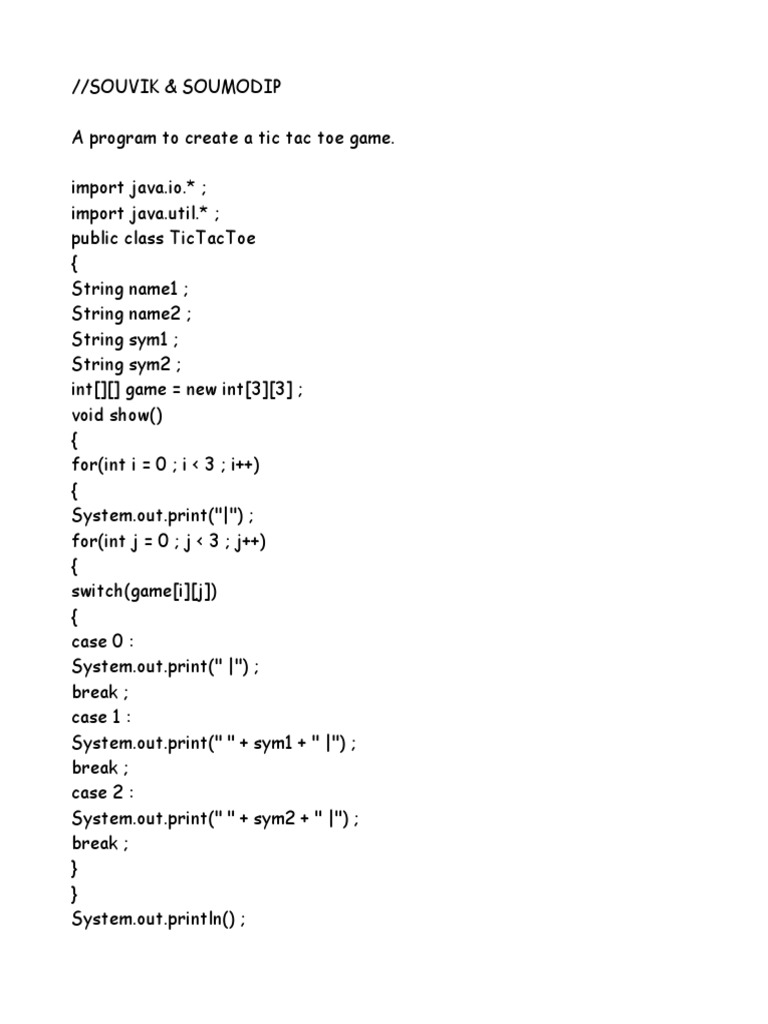 Java Tic Tac Toe Game Code | PDF | Boolean Data Type | Mathematical Logic
