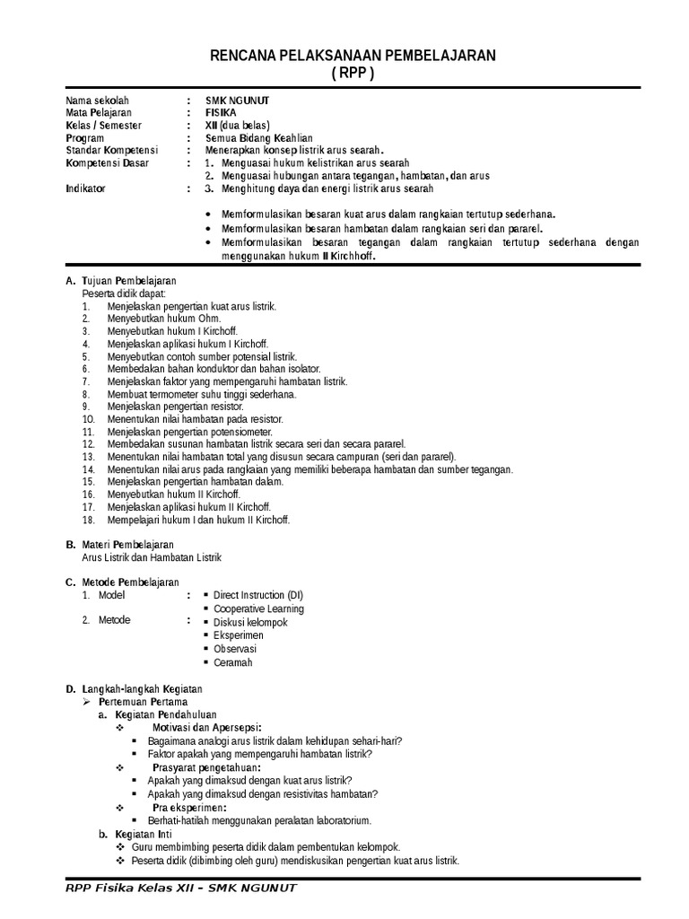Rpp Fisika Smk Kelas Xii Doc