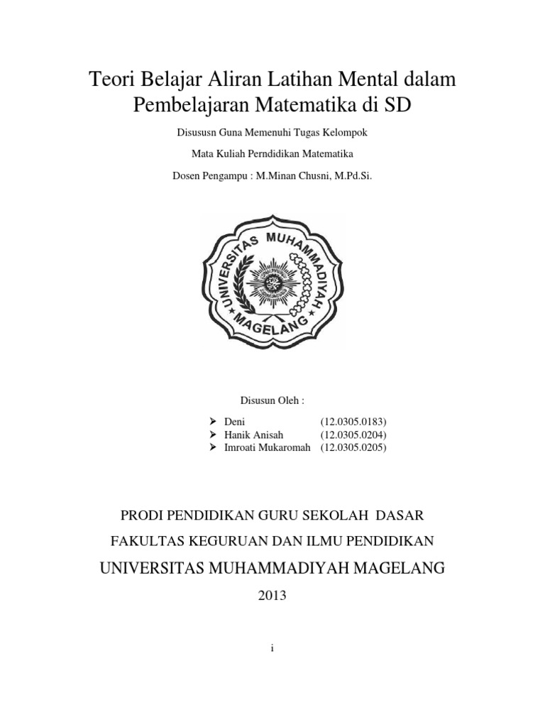 Teori Belajar Aliran Latihan Mental Dalam Pembelajaran Matematika Di Sd