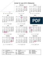 Calendar For Year 2014 (Malaysia) : January February March