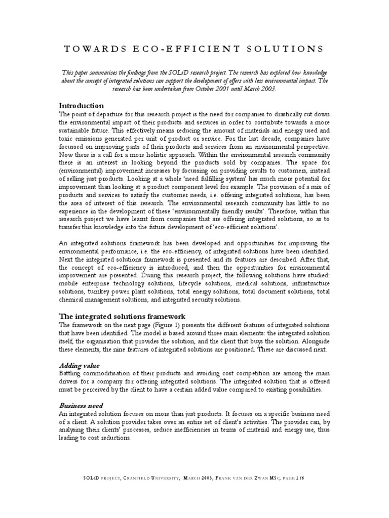 Eco-Efficient Integrated Solutions Framework | PDF | Life Cycle ...