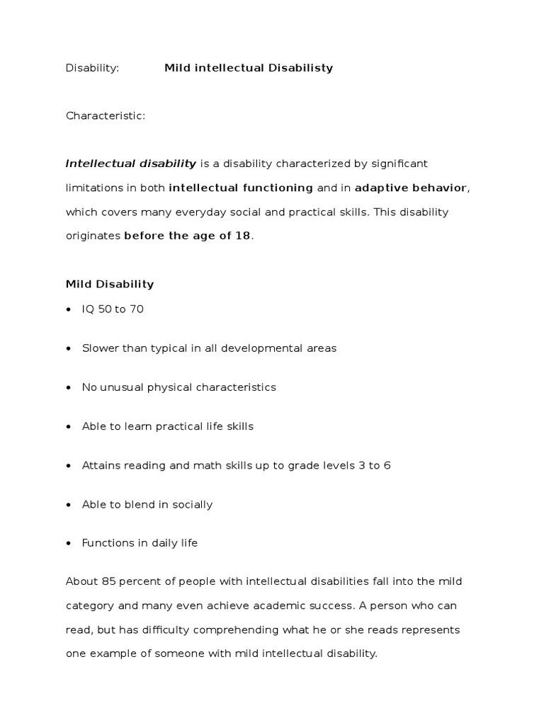 Understanding Mild Intellectual Disability | PDF | Intellectual ...