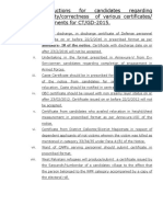 CENTRAL RESERVE POLICE FORCE Instructions for candidates regarding validity/correctness of various certificates/ documents for CT/GD-2015.