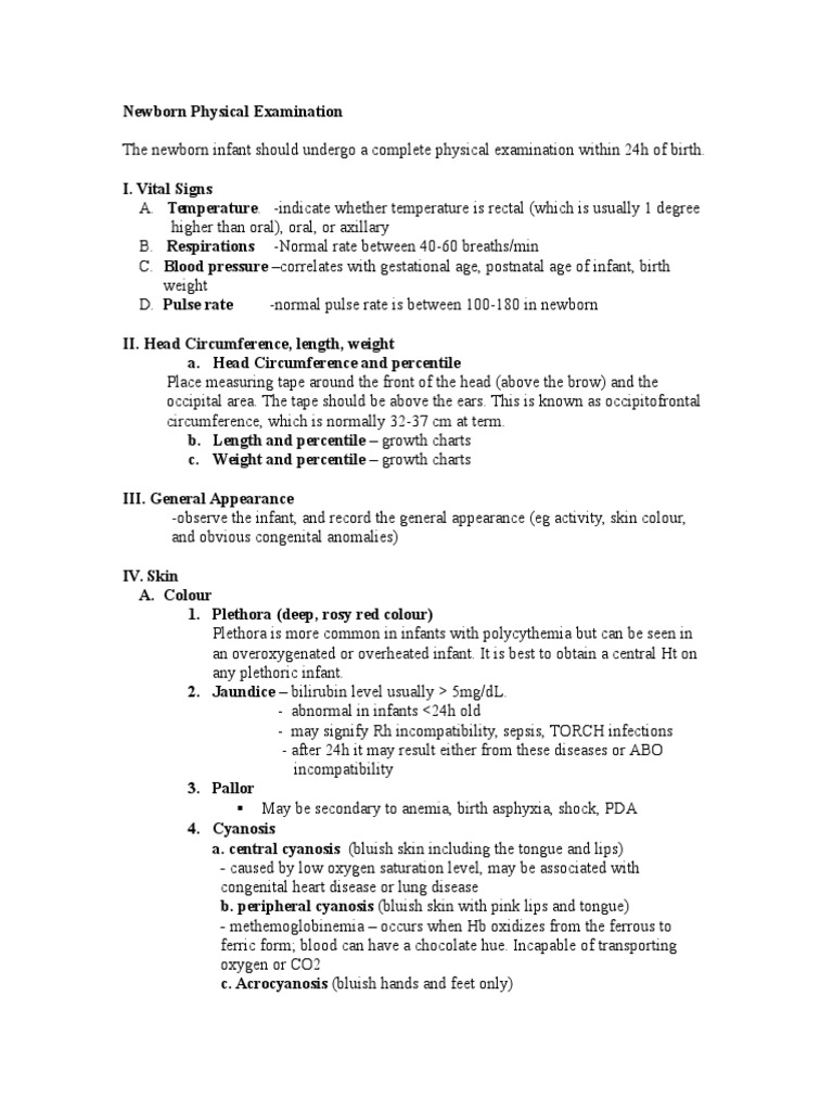 Newborn Physical Examination Pdf Infants Medicine