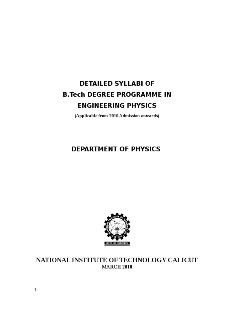 Syllabus For Engineering Physics at NIT Calicut PDF Optics Schrödinger Equation