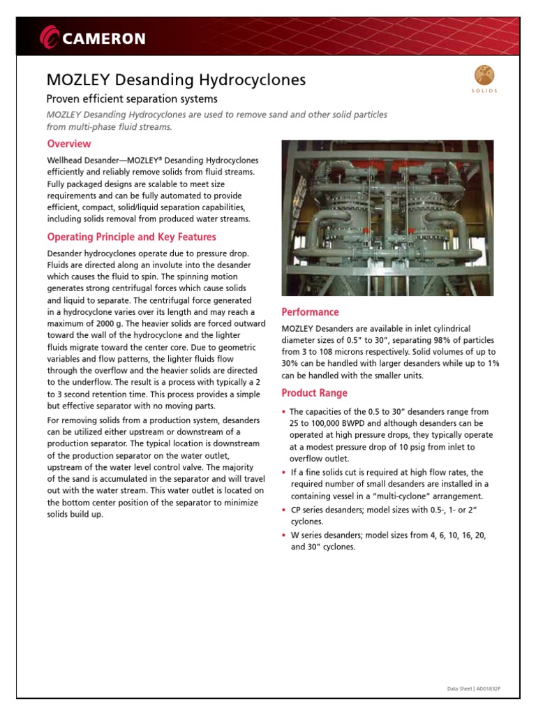 MOZLEY Desanding Hydrocyclones Overview | PDF | Liquids | Chemical ...