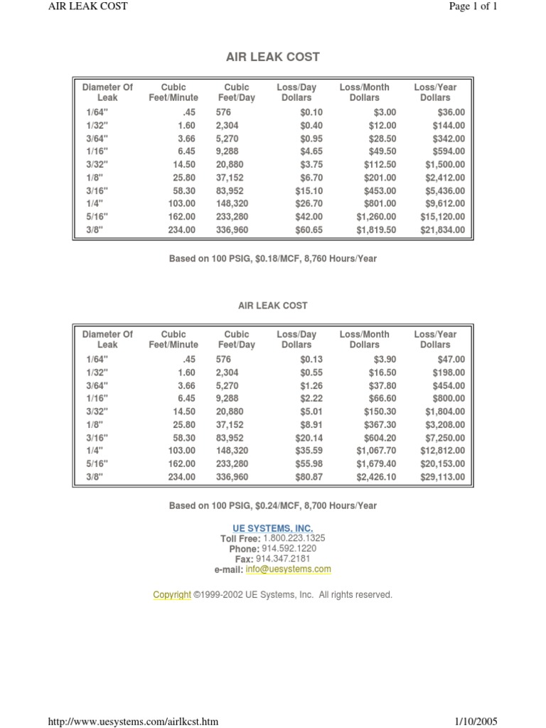 Air Leak Cost ©19992002 UE Systems, Inc. All Rights Reserved PDF
