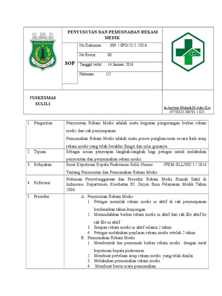 Sop Penyusutan Dan Pemusnahan Rekam Medik Sop Penyusutan Dan Pemusnahan Rekam Medik