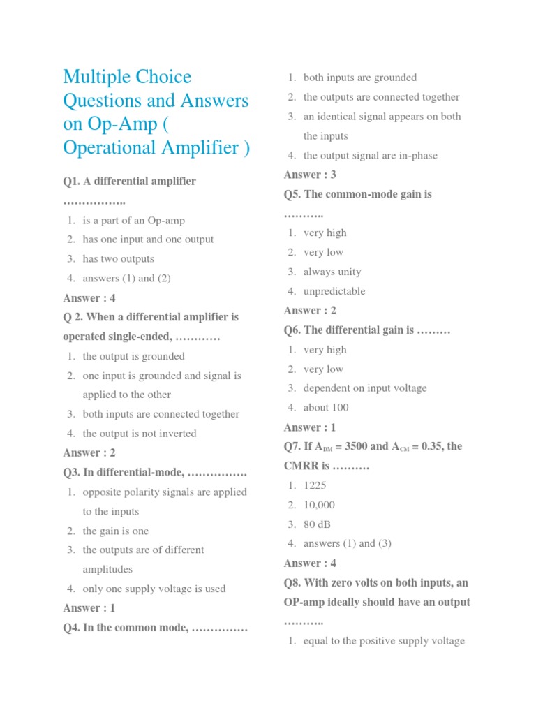 Op Amp MCQs PDF Operational Amplifier Amplifier