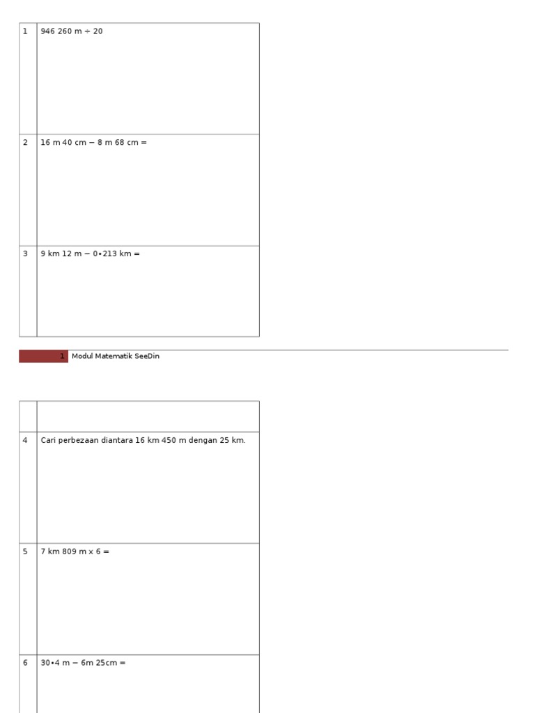 Math T5 Ukuran Panjang | PDF