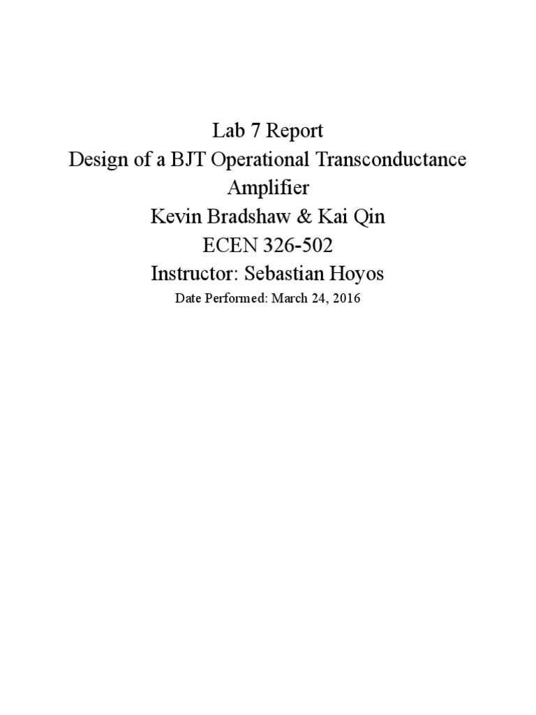 Ecen 326 Lab 7 Report PDF Amplifier Bipolar Junction Transistor