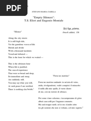 Empty Silences T S Eliot And Eugenio Montale T S Eliot Poetry