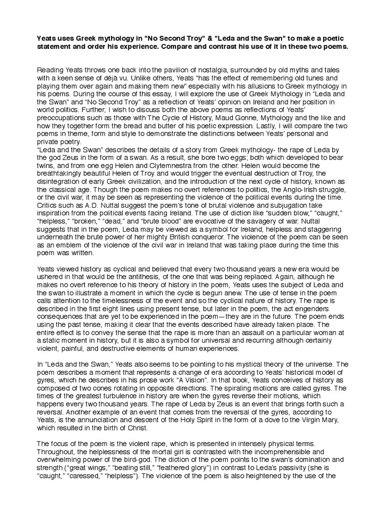 Greek Mythology In Yeats Poetry Greek Mythology W B Yeats