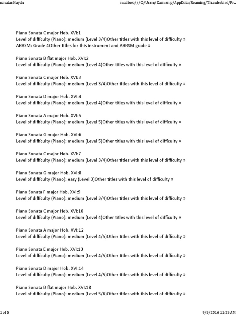 A Comprehensive List of Haydn's Original Piano Sonatas with Associated