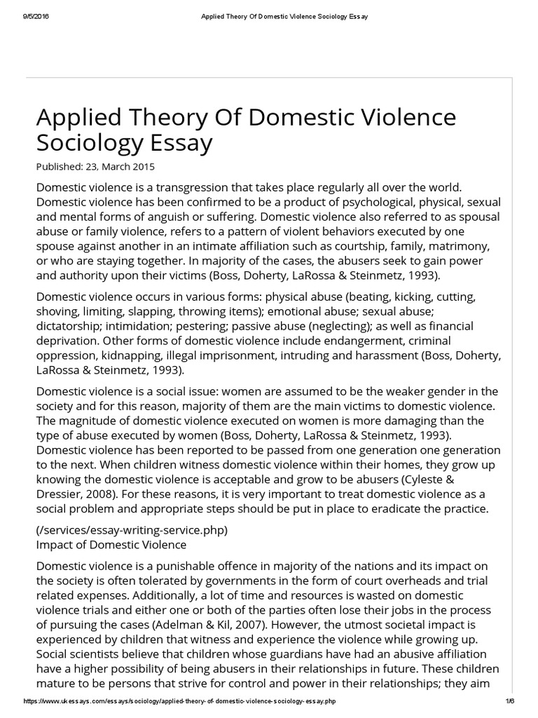 Domestic Violence, Essay Sample