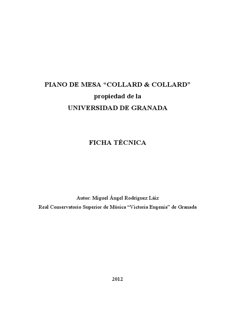 Aptitud telegrama Masaccio Ficha Técnica de Piano Collard y Collard de La Universidad de Granada PDF |  PDF | Piano | Instrumentos musicales