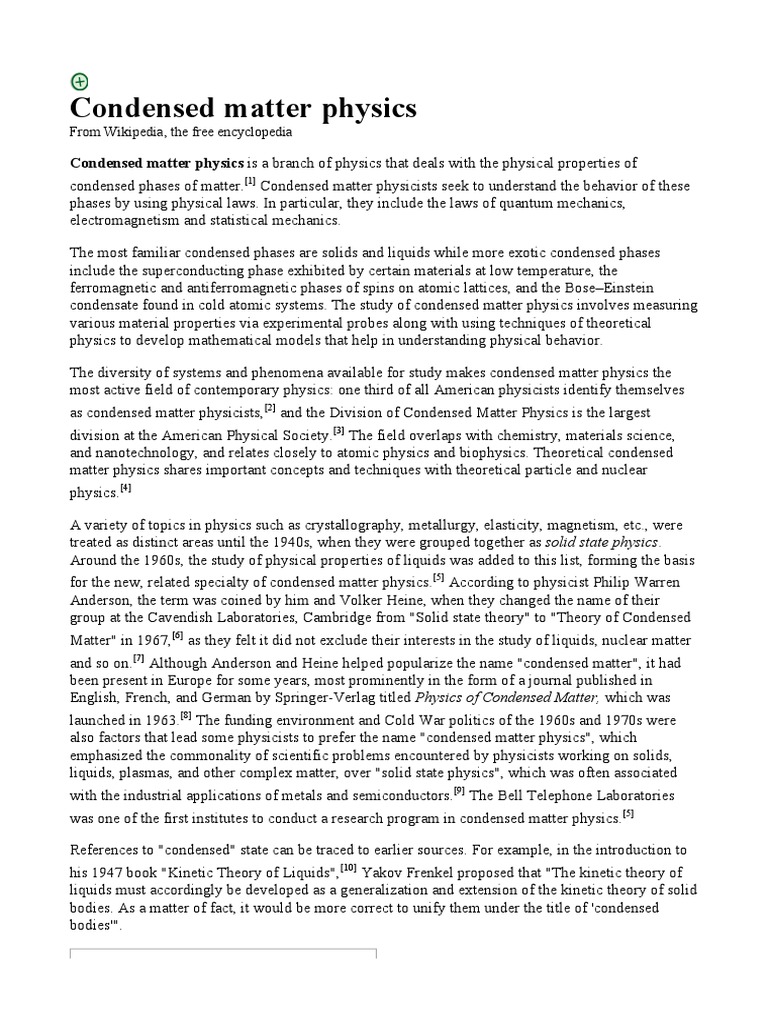 Condensed Matter Physics Wikipedia the Free Encyclopedia Condensed