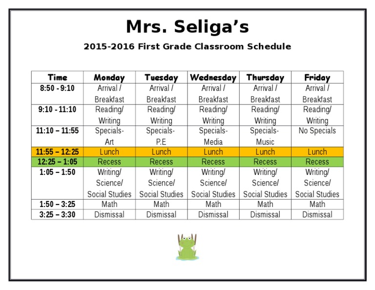 First Grade Classroom Schedule 2015-2016 | PDF